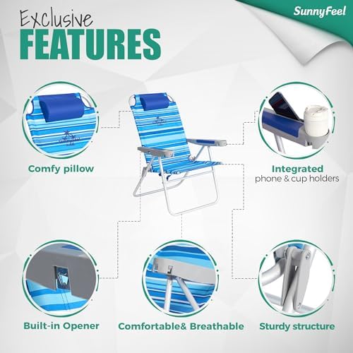 SUNNYFEEL Tall Folding Beach Chair Lightweight, Portable Sand Chair for Adults Heavy Duty 500 LBS with Cup Holders, Foldable High Camping Lawn Chairs for Camp/Outdoor/Picnic/Concert/Sports