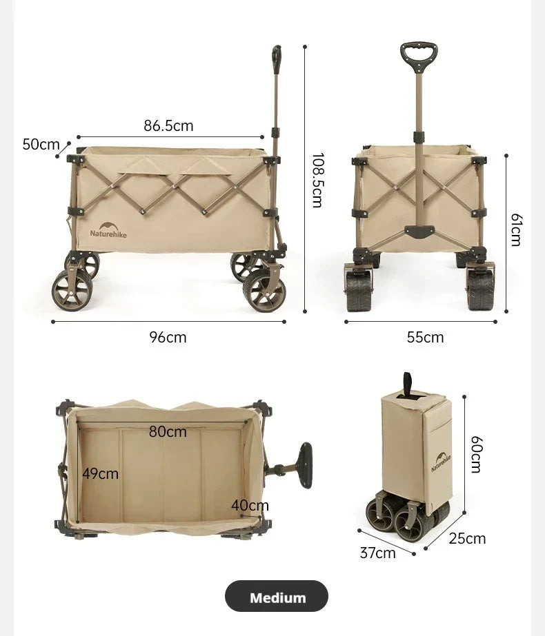 Naturehike Multi-Terrain Gathering Cart Multifunction Foldable Camping Trolley Large Capacity Outdoor Cart Wagon Collapsible 360°