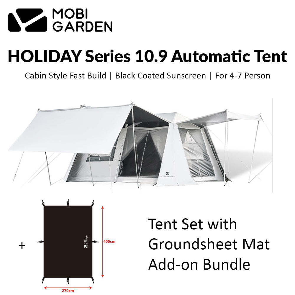 Mobi Garden HOLIDAY Series 10.9 Fast Automatic Cabin Style Tent 4-7 Person Large Sunscreen Waterproof Black Vinyl Coated Village Mountain Residence